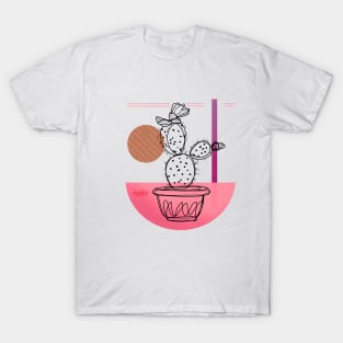 Pink cactus Line Art T-Shirt